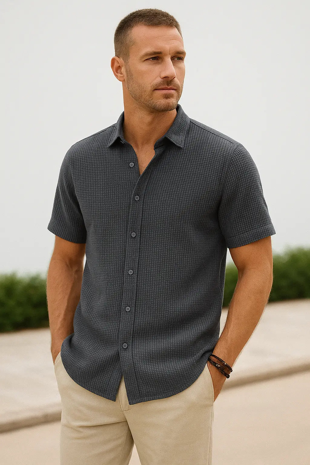 Heren Casual Shirt Met Lange Mouwen, Opstaande Kraag, Knoopsluiting En Halfopen Print | VIQA VIQA© NEDERLAND