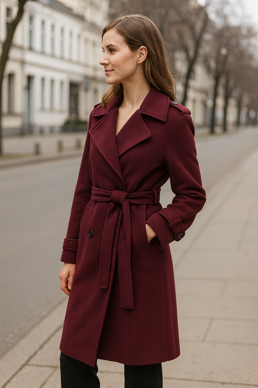 Elegante Bordeauxrode Trenchcoat voor Dames, Dubbel Geknoopt Windjack Met Riem Herfst Outerwear | VIQA VIQA© NEDERLAND