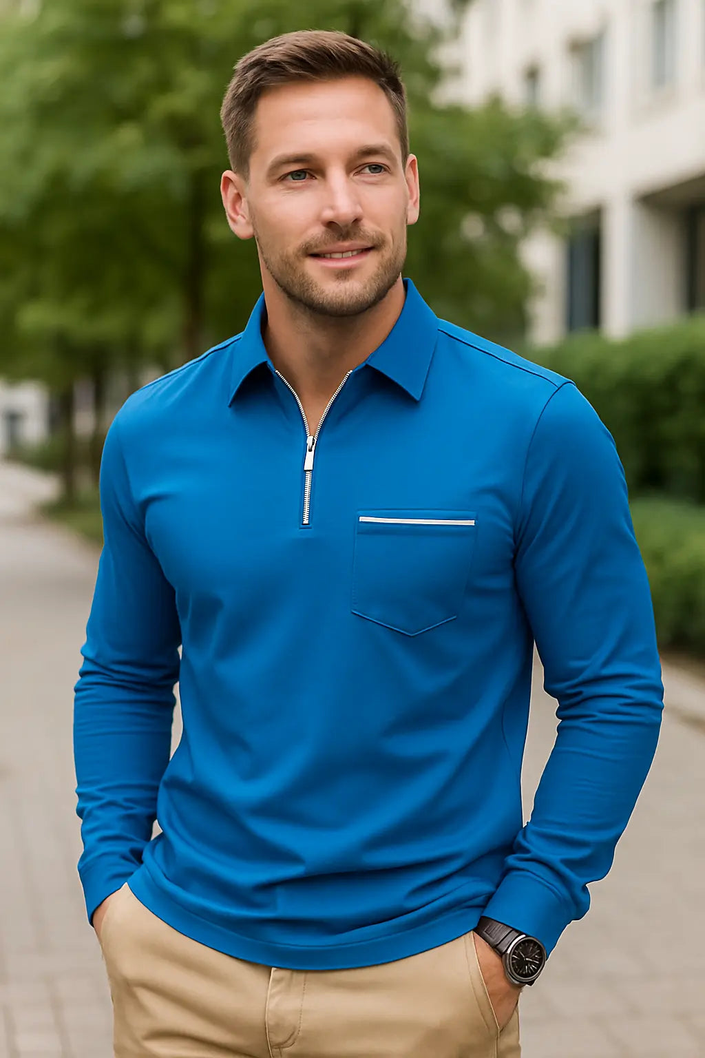 Heren Lange Mouwen Poloshirt, Hoge Kwaliteit Business Casual Kap Met Zak, Lente Herfst Slijtage | VIQA VIQA© NEDERLAND