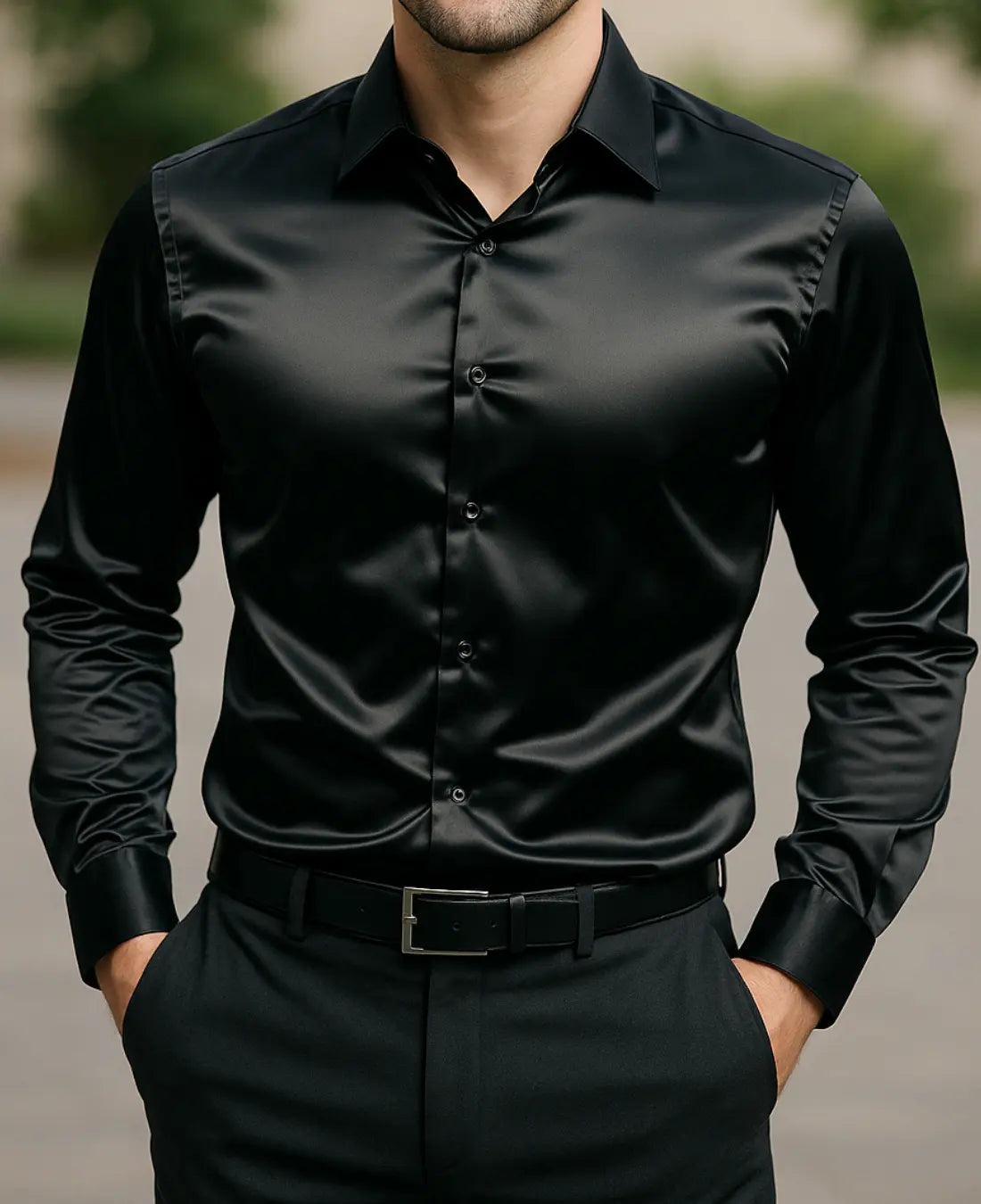 Heren Glanzend Satijn Luxe Overhemd VIQA© NEDERLAND
