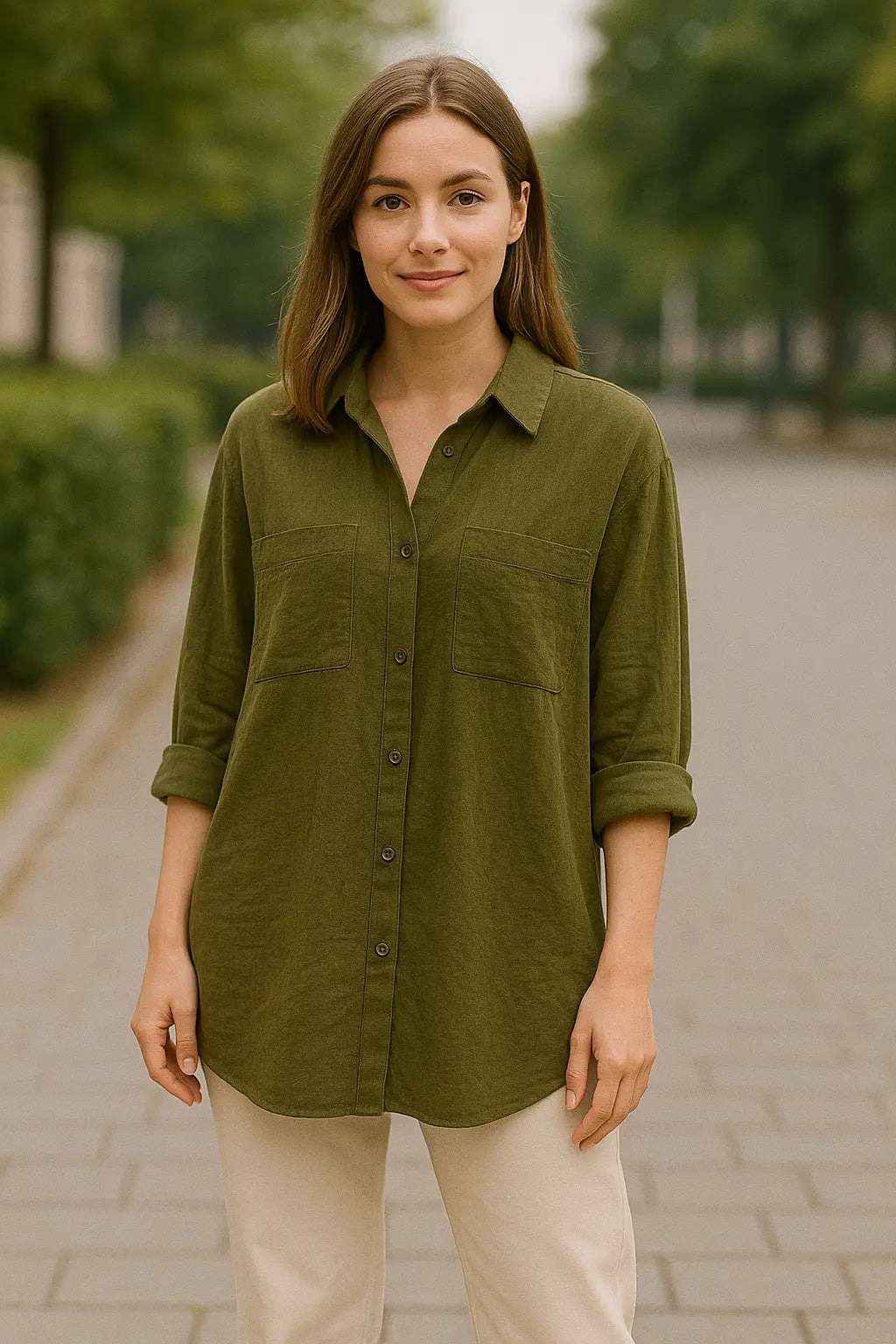 Dames Lange Mouw Shirt, Turn Down Kraag Stevige Blouse, Single Breasted Mid Lengte Top | VIQA VIQA© NEDERLAND