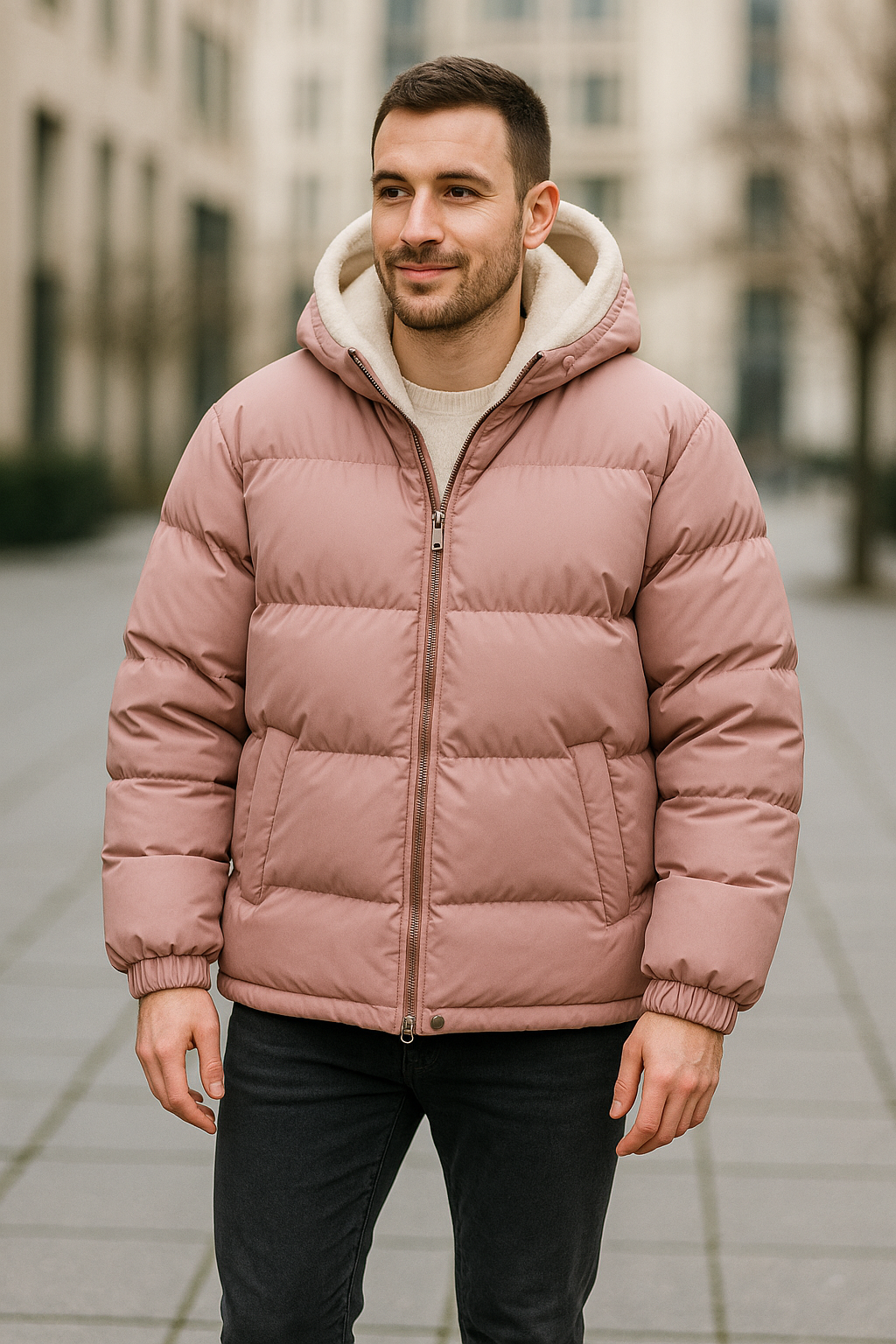 Katoenen gewatteerde herenjas met capuchon van lamswol, dik gevoerde winterjas, modieuze tweedelige stijl | VIQA VIQA© NEDERLAND