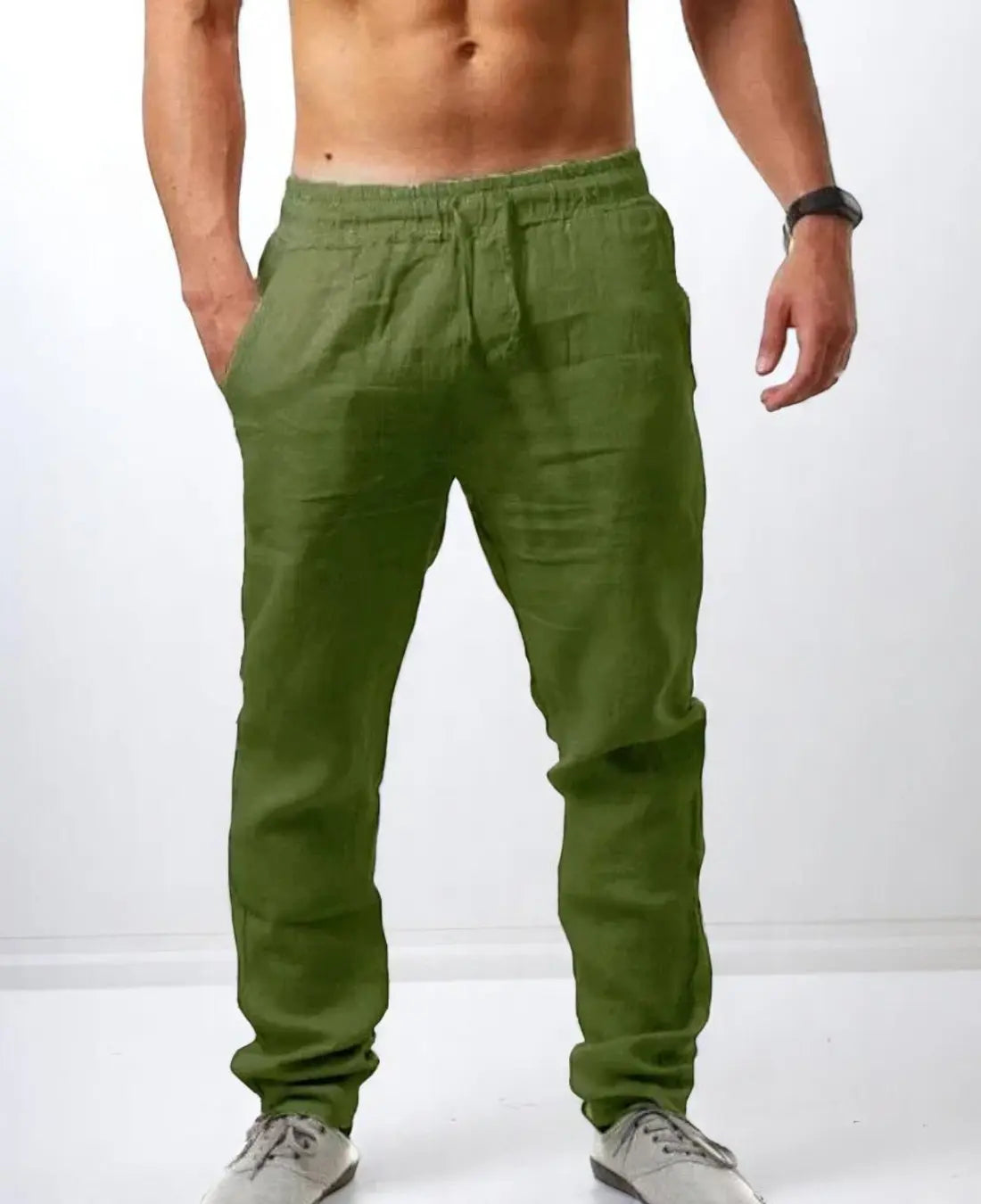 Heren Zomerbroek Katoen Linnen, Lichtgewicht Los Pasvorm, Casual Effen Kleur Broek | VIQA VIQA© NEDERLANDGroen-2XL