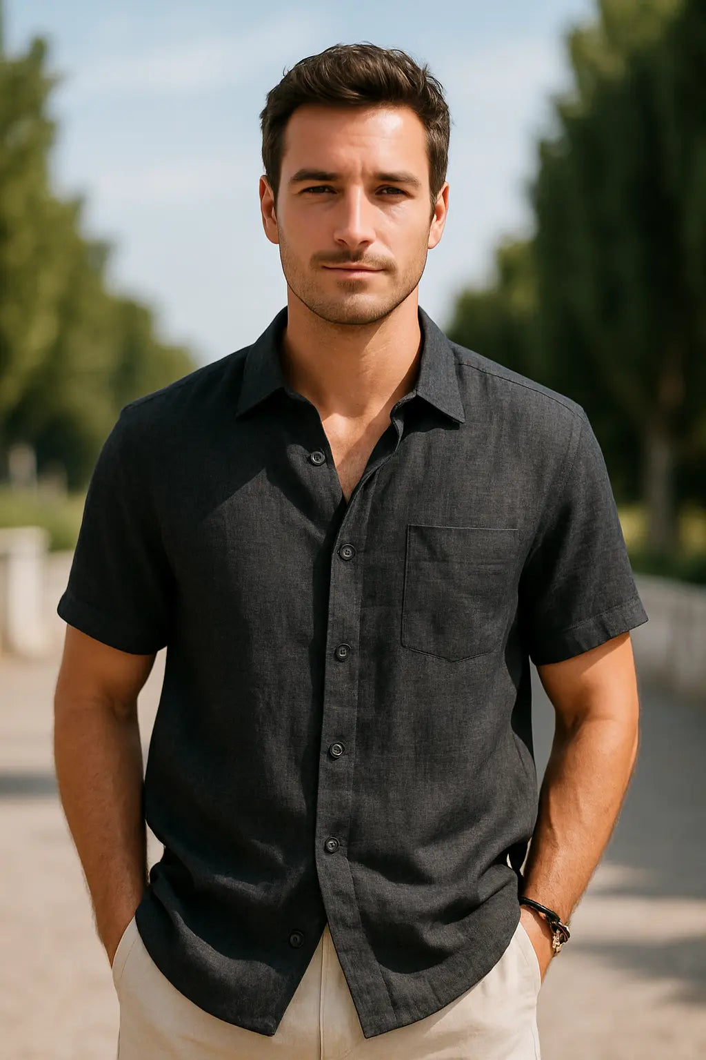 Heren Shirt Met Korte Mouwen, Zomerse Casual Strandkleding, Effen Kleur Gedraaide Kraag | VIQA VIQA© NEDERLAND