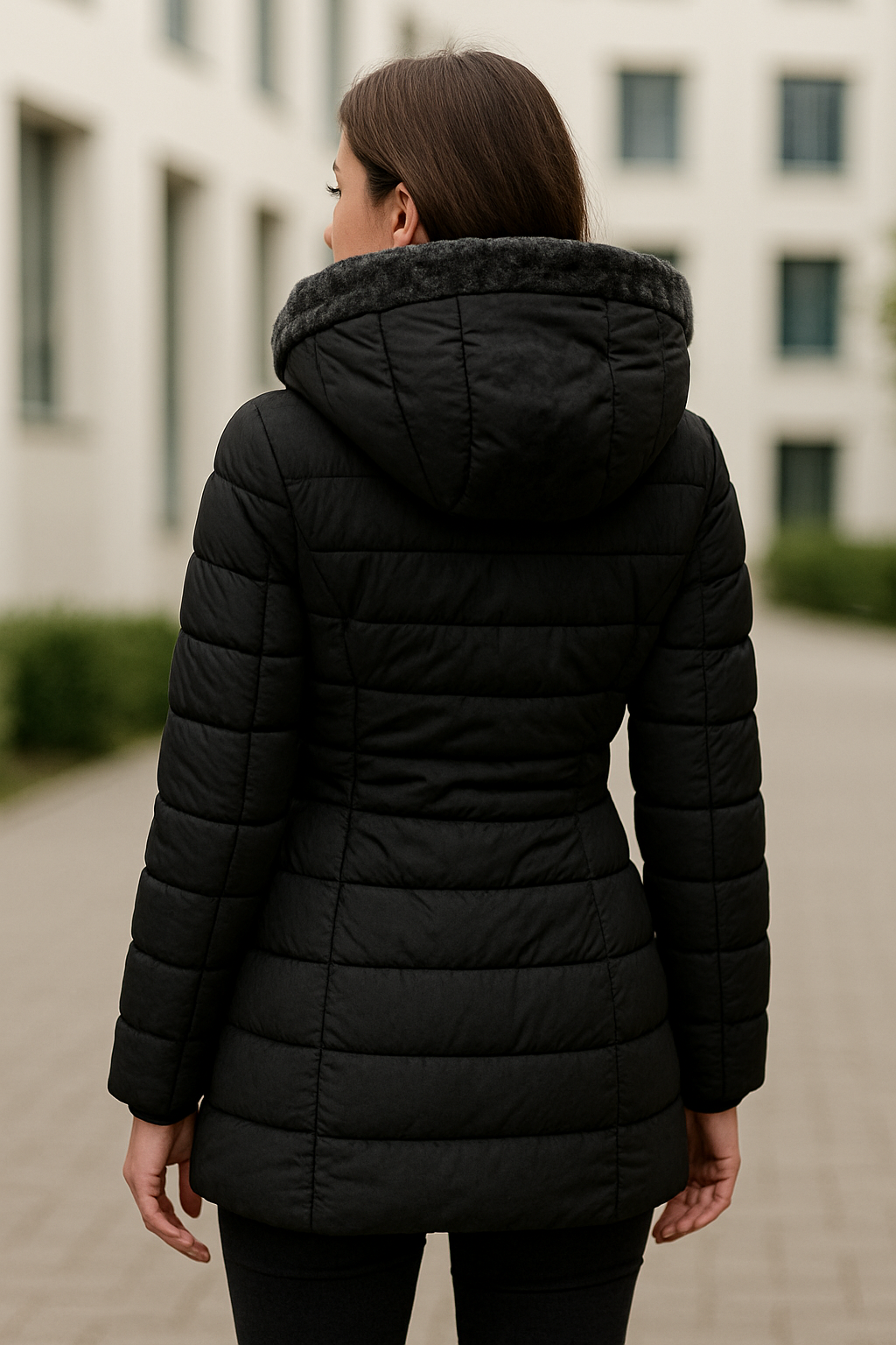 Dameswinterjas met capuchon, dikke lange gewatteerde jas, warme slanke casual herfstbovenkleding | VIQA VIQA© NEDERLAND