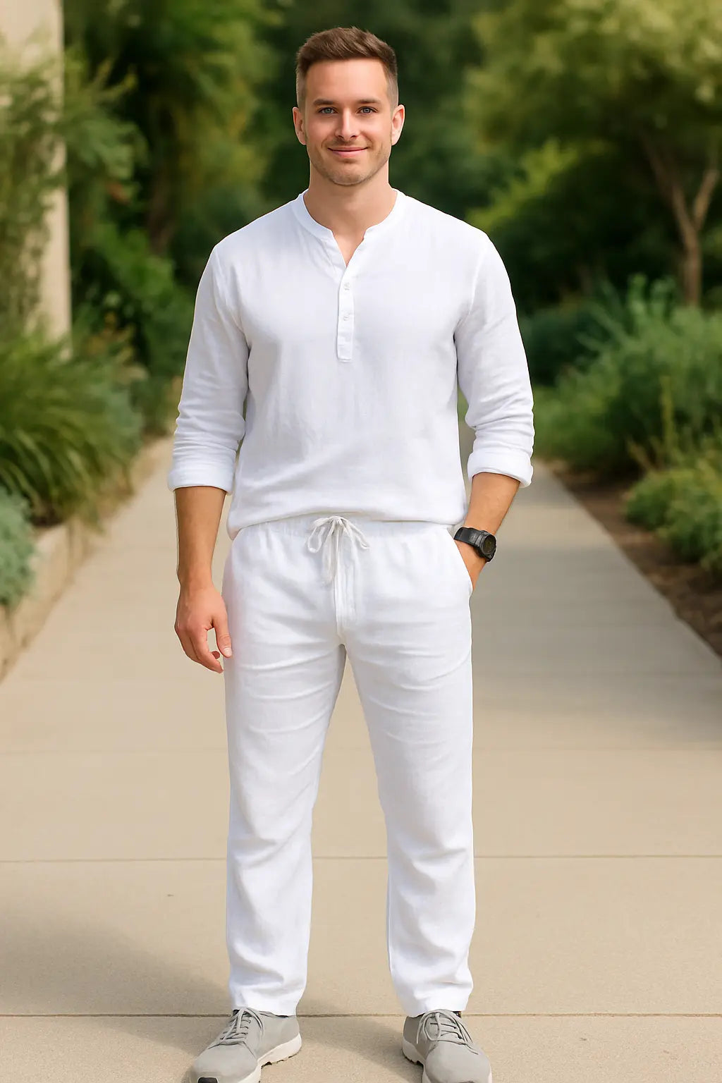 Linnen Herenbroek, Zomerse Ademende Casual Broek, Effen Kleur, Elastische Taille VIQA VIQA© NEDERLAND