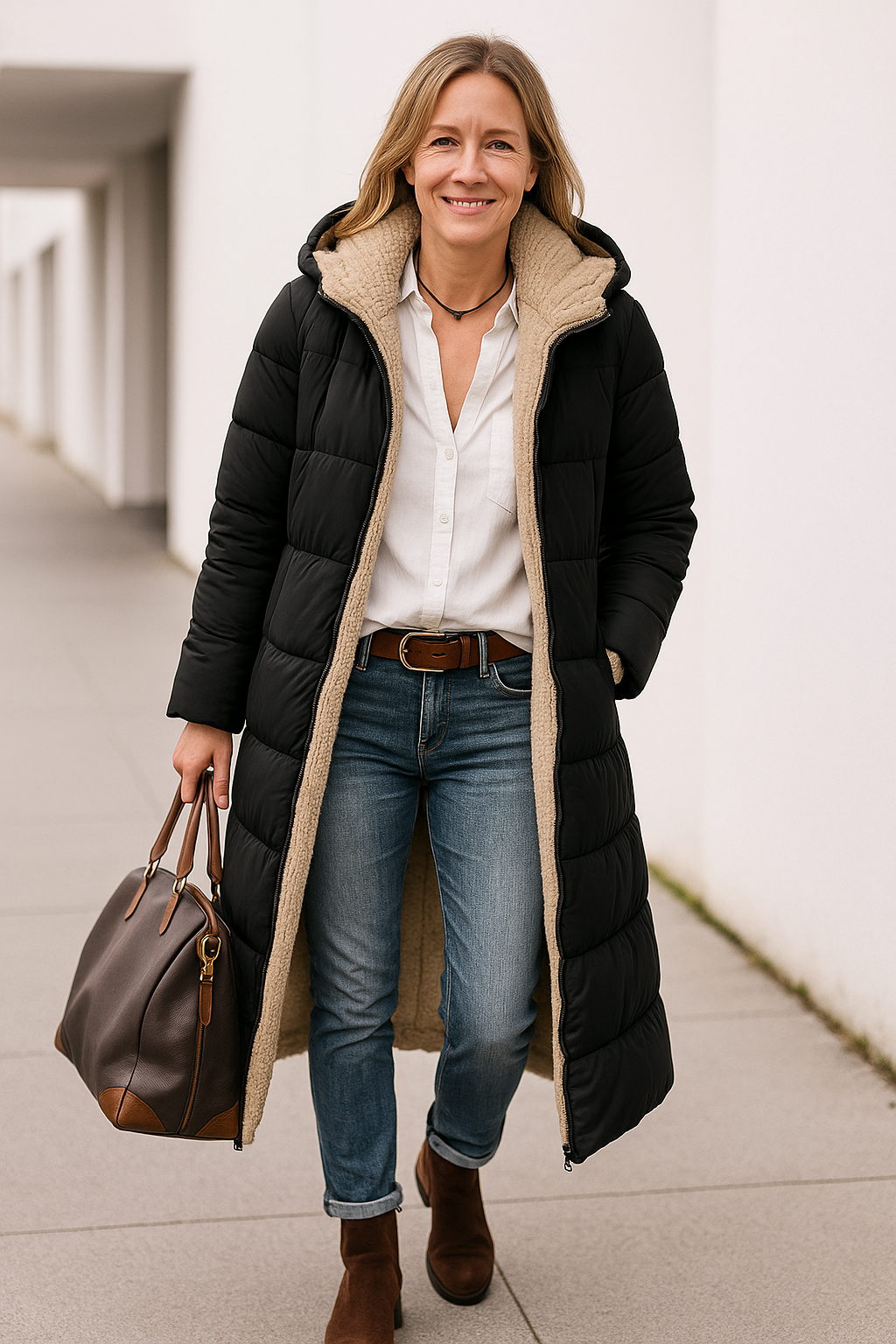 Dubbelzijdige Jas Met Capuchon Voor Dames, Lange Trendy Winterjas Voor Woon-Werkverkeer | VIQA VIQA© NEDERLAND