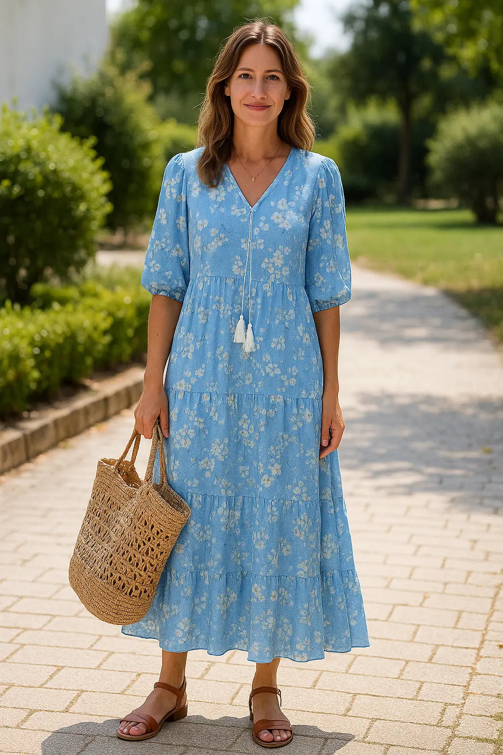 Dames Zomerjurk Met Bloemen V-Hals, Casual Boho Vakantiejurk Met Korte Mouwen En Kwastjes | VIQA VIQA© NEDERLAND