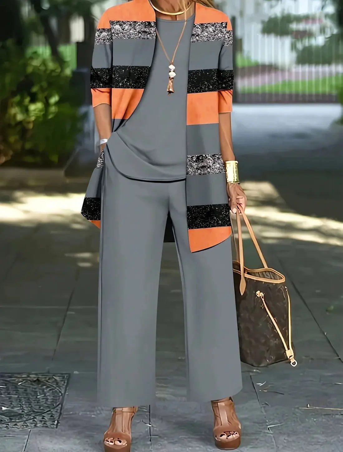 Dames Luxe Driedelige Jumpsuit VIQA© NEDERLANDGrijs-Oranje-2XL