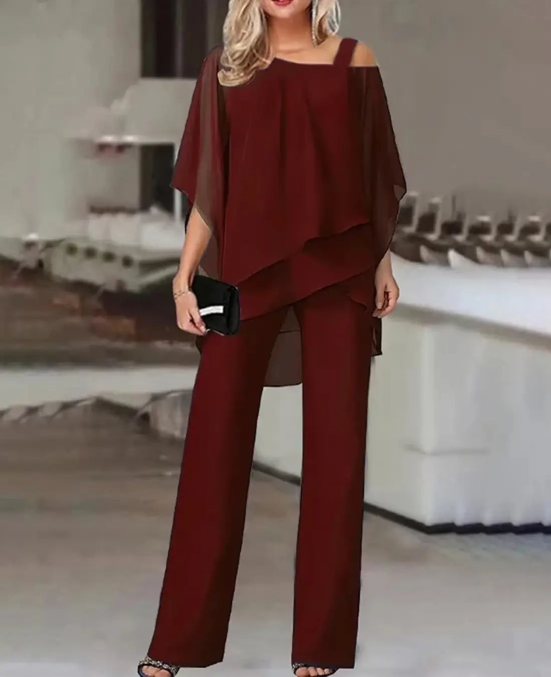 Dames Elegante Tweedeligeset Met Vleermuismouwen VIQA© NEDERLANDRood-2XL