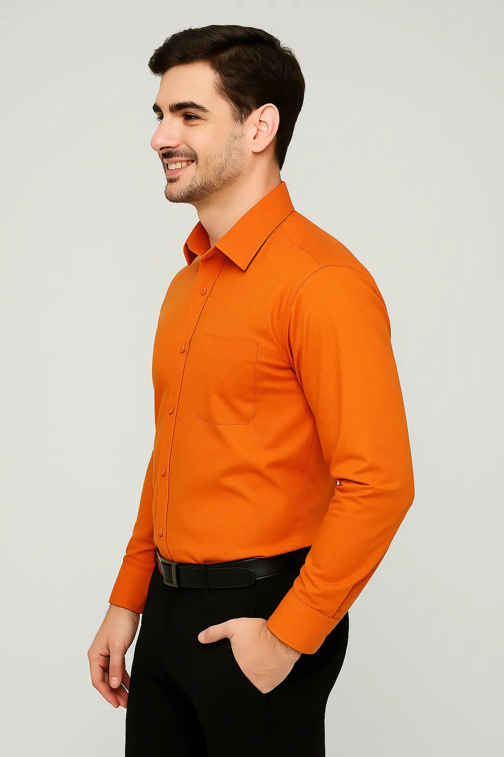 Elbert Heren Oranje Stretch Shirt Met Lange Mouwen VIQA© NEDERLAND