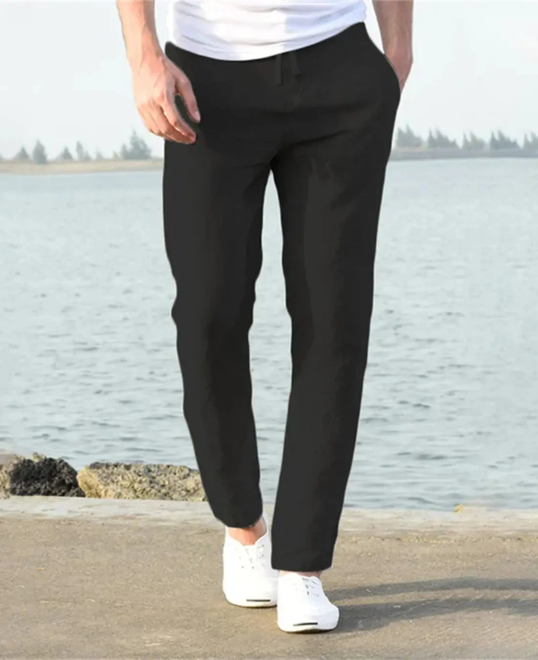 Zomerse Lichte Linnen Herenbroek VIQA© NEDERLANDZwart-2XL