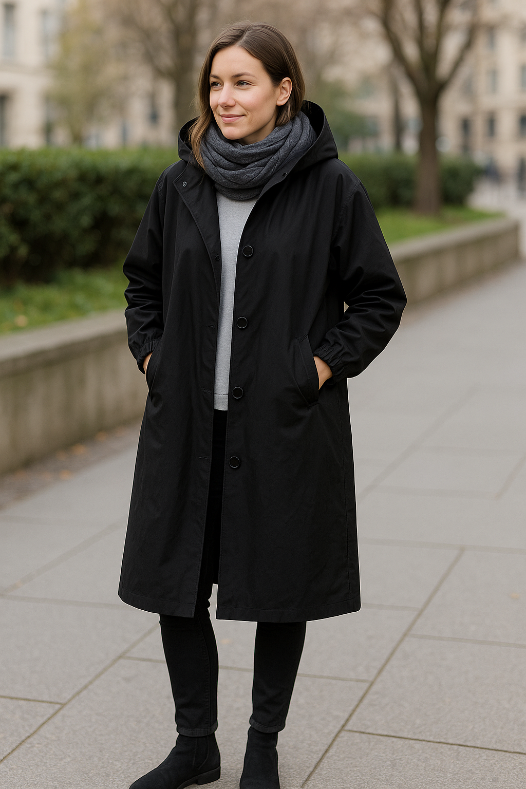 Lange Trenchcoat Voor Dames, Effen Gekleurde Windjack Met Capuchon, Elegante Losse Regenjas VIQA VIQA© NEDERLAND