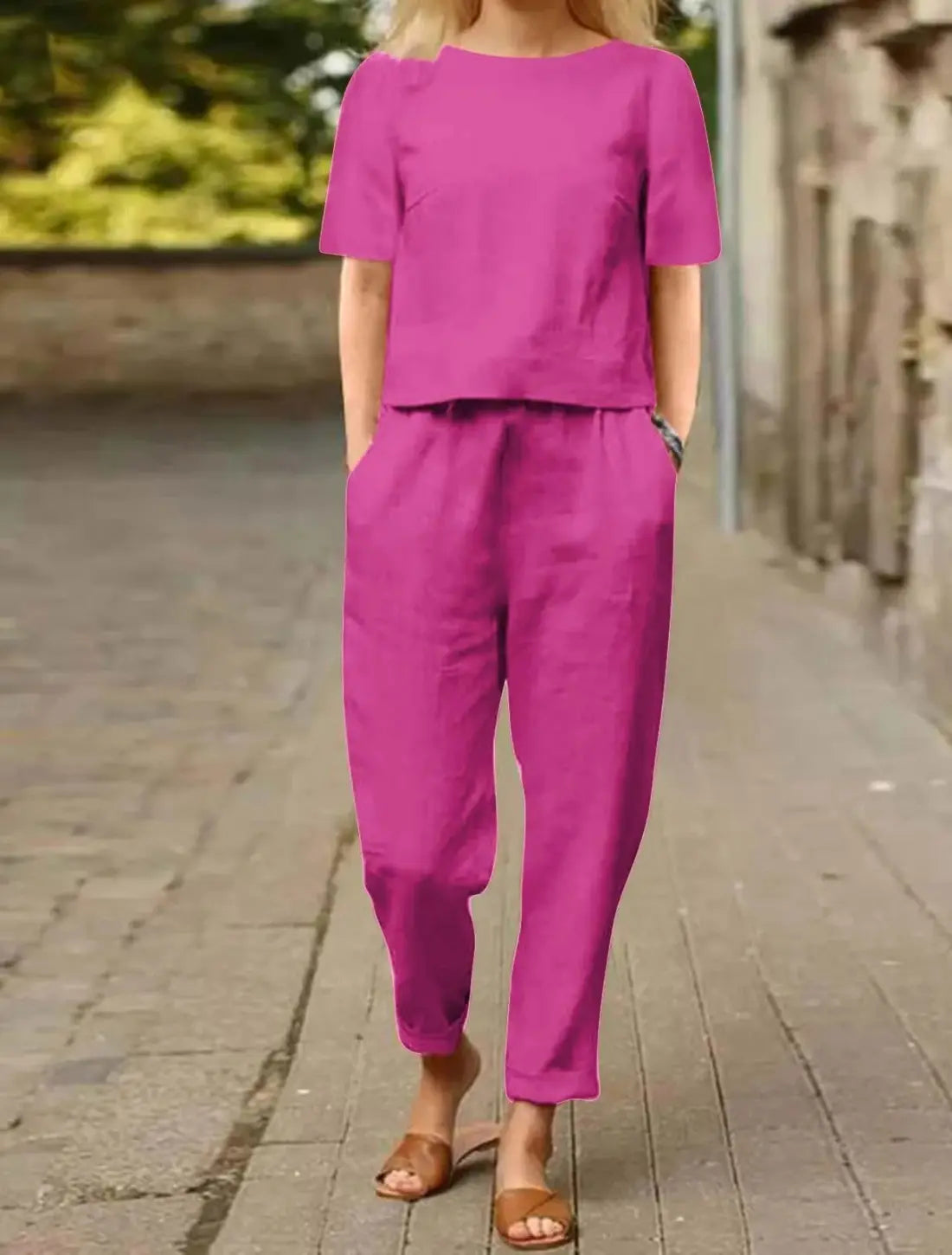 Dames Elegante Tweedelige Linnenset VIQA© NEDERLANDRoze-2XL