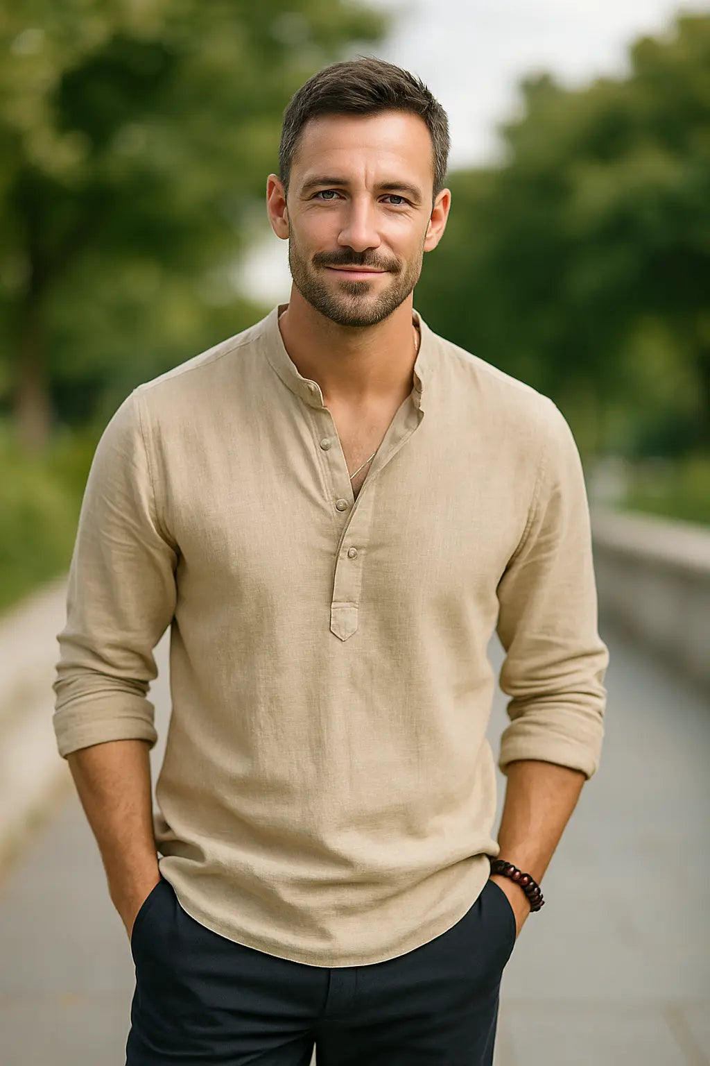 Heren Linnen Shirt Met Lange Mouwen, Ademende Casual Katoen Mix Effen Kleur Top | VIQA VIQA© NEDERLAND