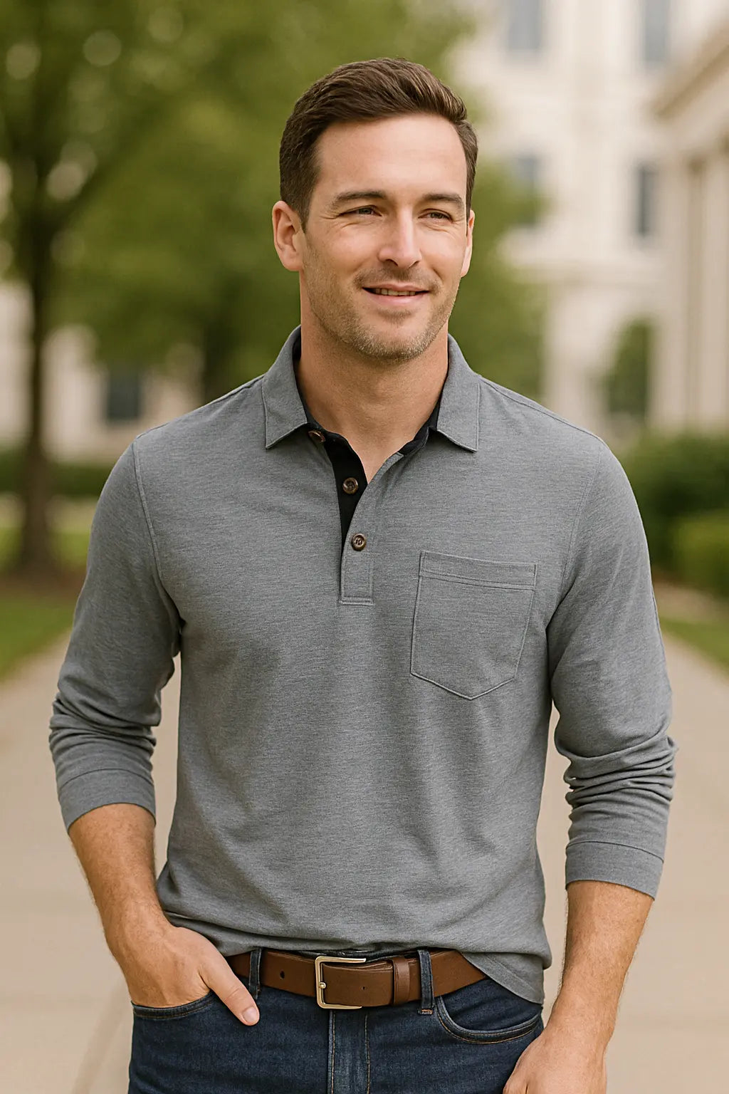 Heren Poloshirt Met Lange Mouwen, Zakelijk Casual T-Shirt Met Revers En Zak, Zacht Katoenen Top | VIQA VIQA© NEDERLAND