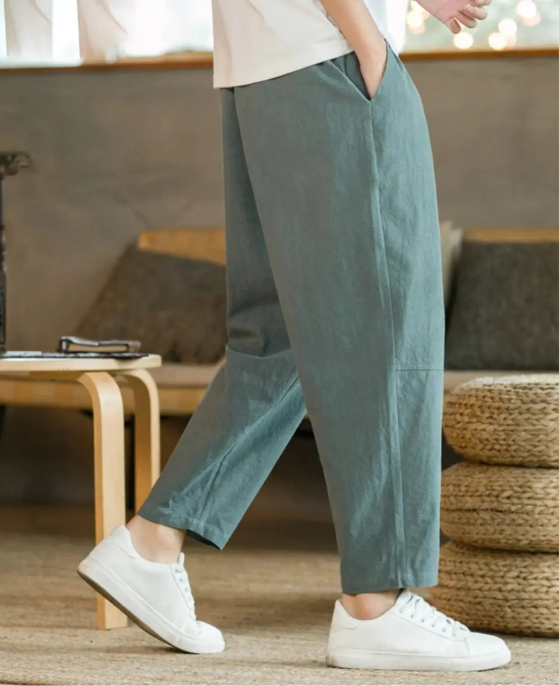 Heren Katoenen Linnen Korte Broek, Ademend Losse Pasvorm, Zomer Koord Casual Broek | VIQA VIQA© NEDERLANDGroen-2XL