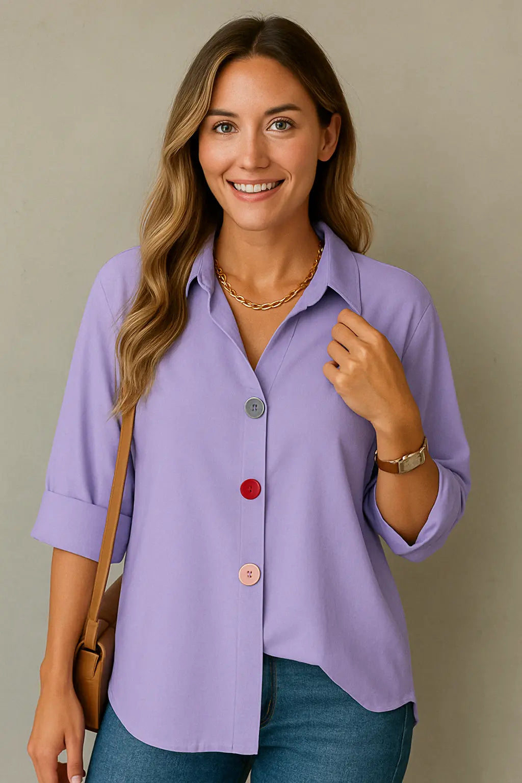 Marcia Dames V-Hals Blouse Met Lange Mouwen VIQA© NEDERLANDPaars-2XL