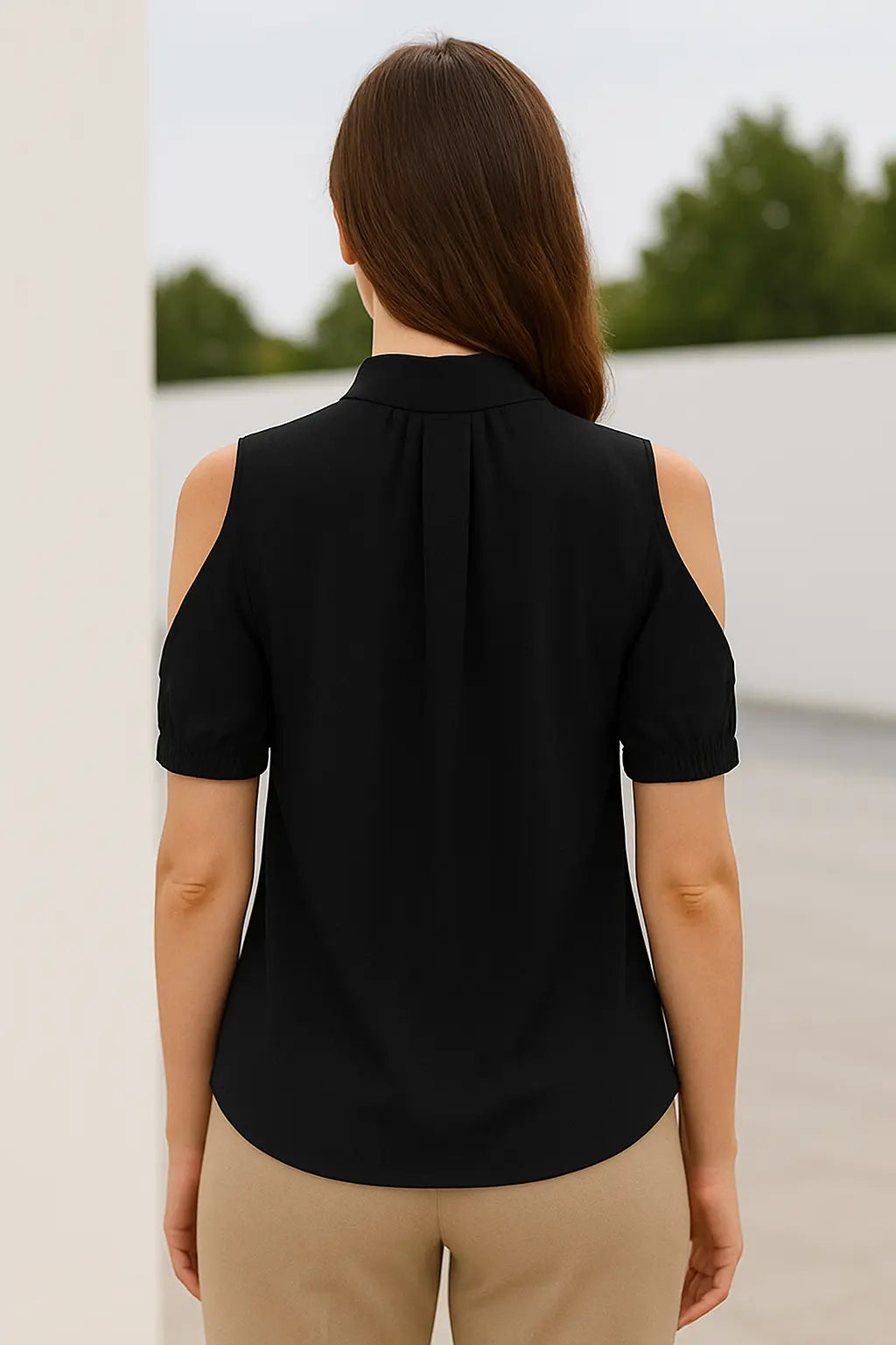 Dames Blouse Off-Shouder, Zomer Casual Korte Mouw Top, Zwart Elegant Kantoor Shirt | VIQA VIQA© NEDERLAND