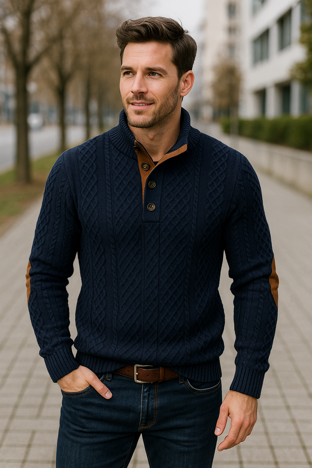 Gebreide Heren Trui Met Lange Mouwen En Staande Kraag, Casual Zakelijke Pullover | VIQA VIQA© NEDERLAND