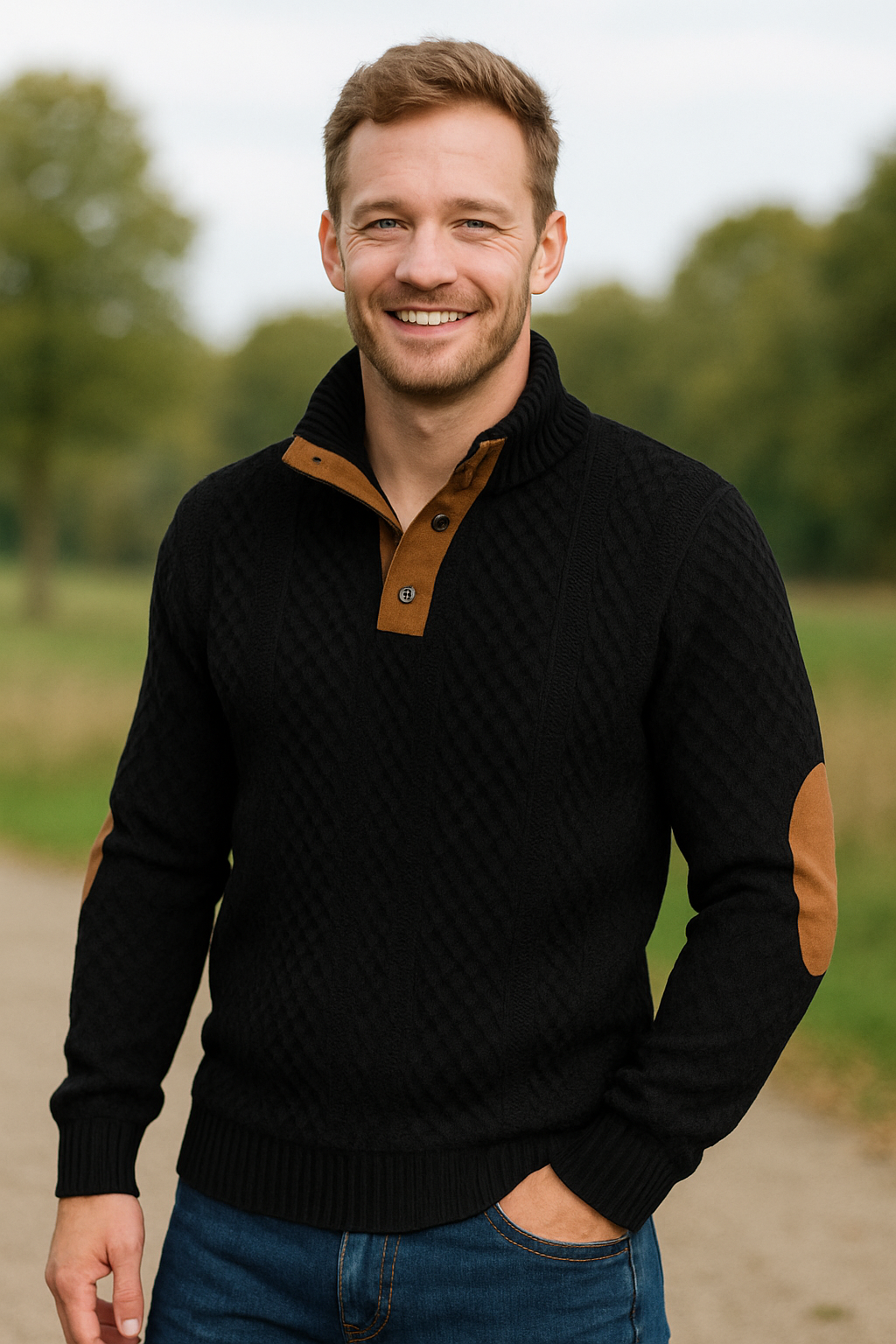 Heren Jacquard Gebreide Trui, Staande Kraag Button-Down, Lange Mouwen Casual Top | VIQA VIQA© NEDERLAND