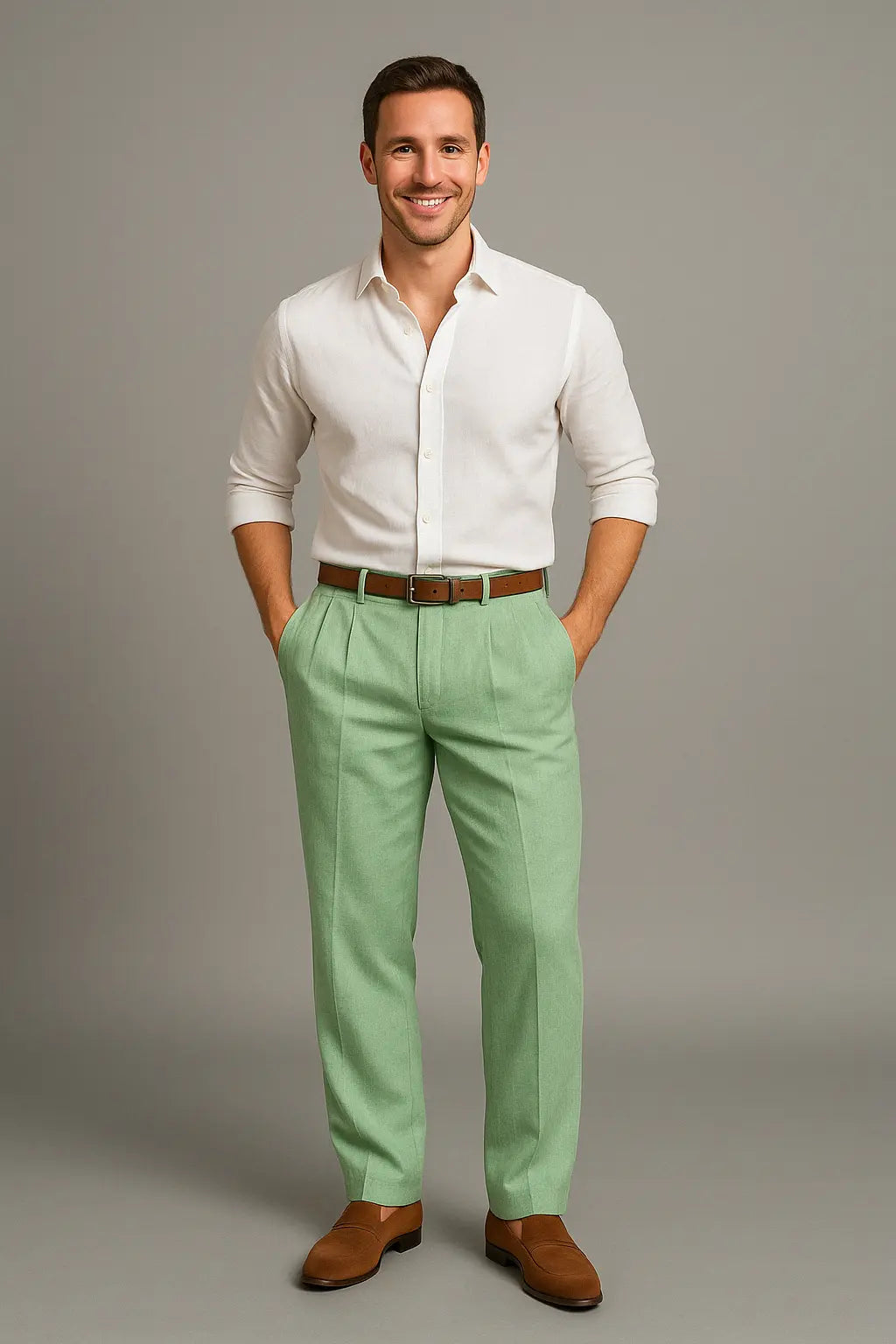 Mason Heren Broek Linnen Katoen Zakenbroek VIQA© NEDERLANDGroen-2XL