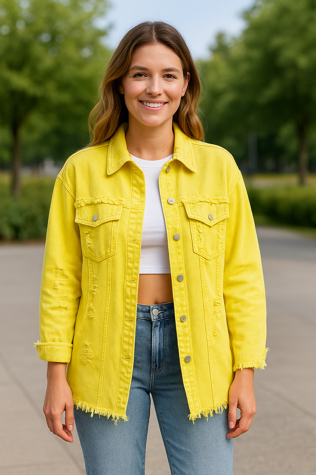 Spijkerjasje Voor Dames, Los Casual Jeancoat Met Onafgewerkte Randen En Distressed Gaten | VIQA VIQA© NEDERLAND