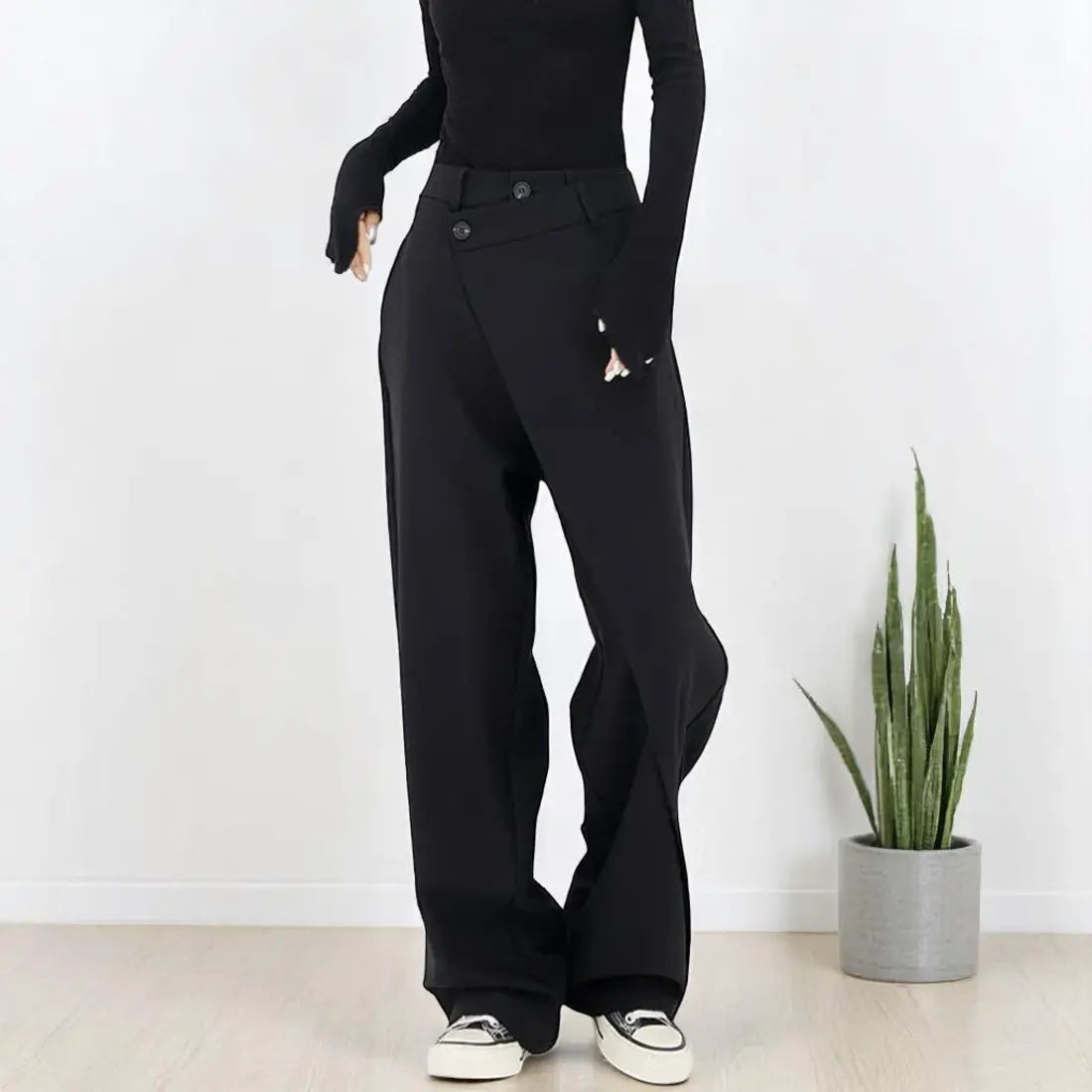 Damesbroeken Met Asymmetrische Taille En Zakken VIQA© NEDERLANDZwart-XL