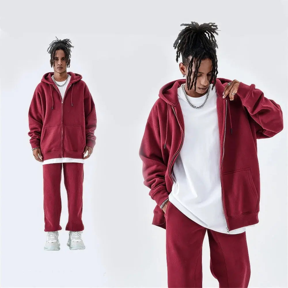 Heren Fleece Casual Hoodie Met Rits VIQA© NEDERLANDRood-XXL