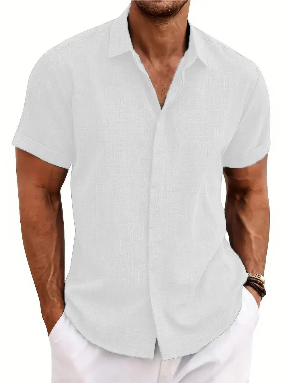 Heren Casual Strandshirt Met Korte Mouwen VIQA© NEDERLANDWit-3XL