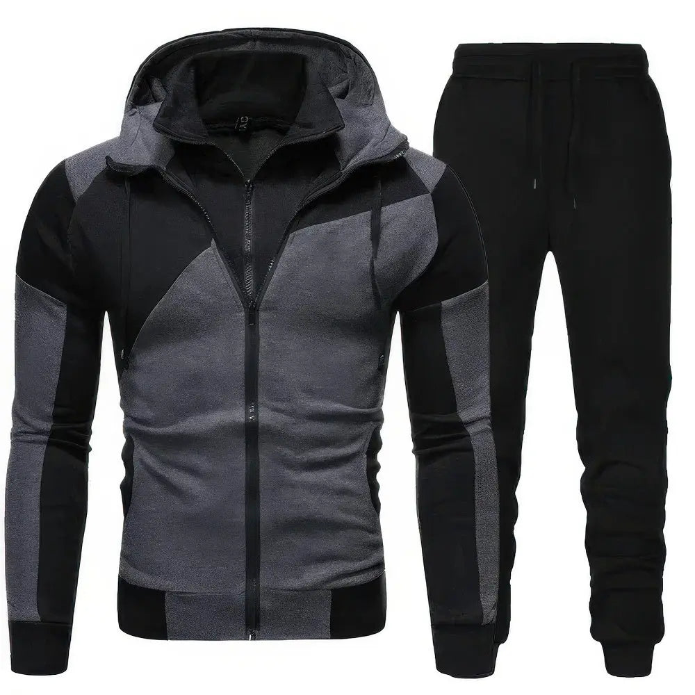 Heren Hoodie Sweatpants Ritssluiting 2-Delig Trainingspak Sportkleding VIQA© NEDERLANDDonkergrijs-3XL