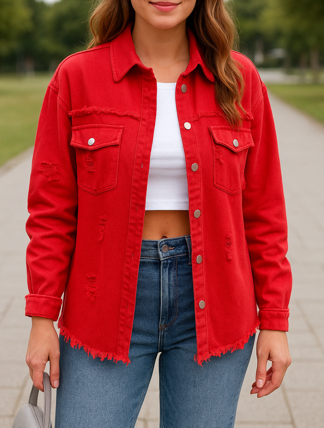 Spijkerjasje Voor Dames, Los Casual Jeancoat Met Onafgewerkte Randen En Distressed Gaten | VIQA VIQA© NEDERLAND