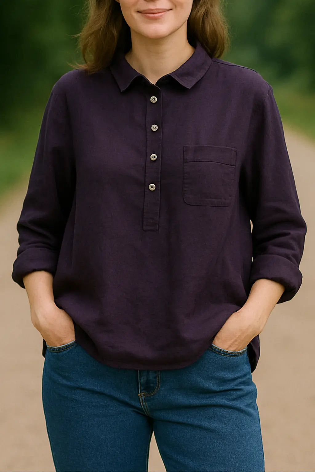 Dames Katoen-Linnen Shirt, Lange Mouwen Met Knopen, Effen Kleur Lente Casual Modieuze Top | VIQA VIQA© NEDERLANDPaars-2XL