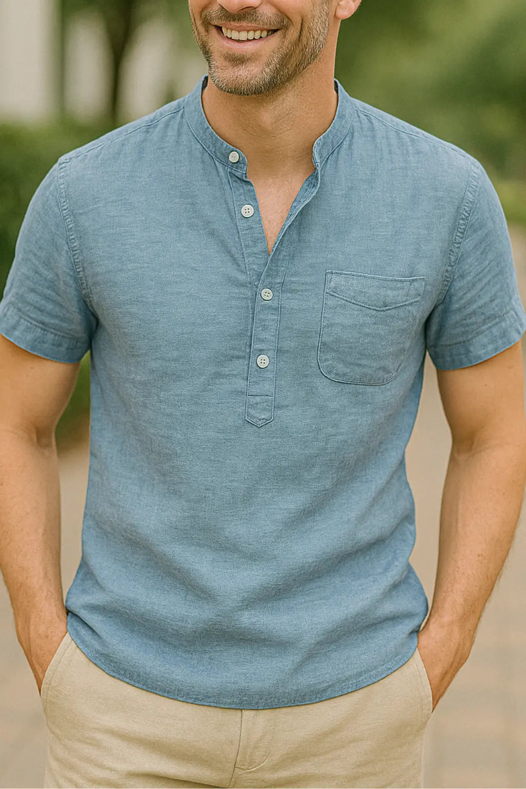 Heren Zomer Linnen T-Shirt, Korte Mouw Ademend Casual Shirt, Lichtgewicht Dagelijks Dragen | VIQA VIQA© NEDERLANDLichtblauw / 2XL