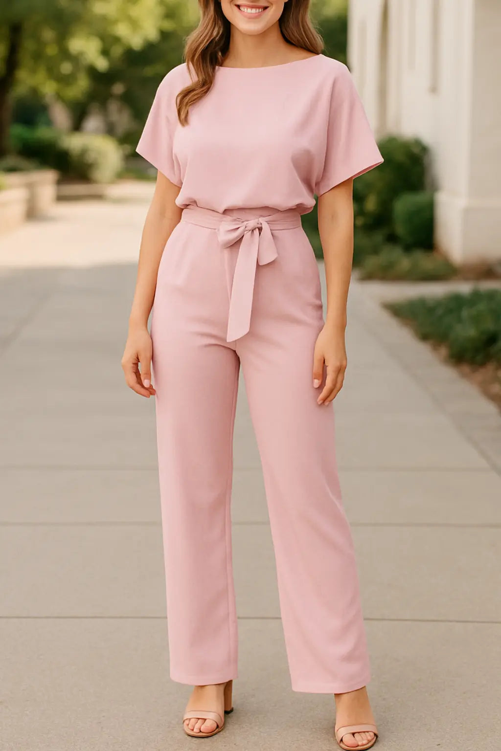 Zomerse Jumpsuit Voor Dames, Elegante Jumpsuit Met Korte Mouwen En Wijde Pijpen, Outfit Met Holle Tailleband | VIQA VIQA© NEDERLANDRoze-2XL