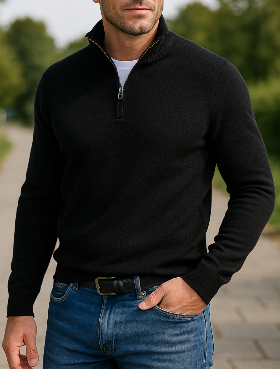 Heren Fleece Trui, V-Hals Lange Mouwen Polo Met Rits , Warme Winter Coltrui | VIQA VIQA© NEDERLAND