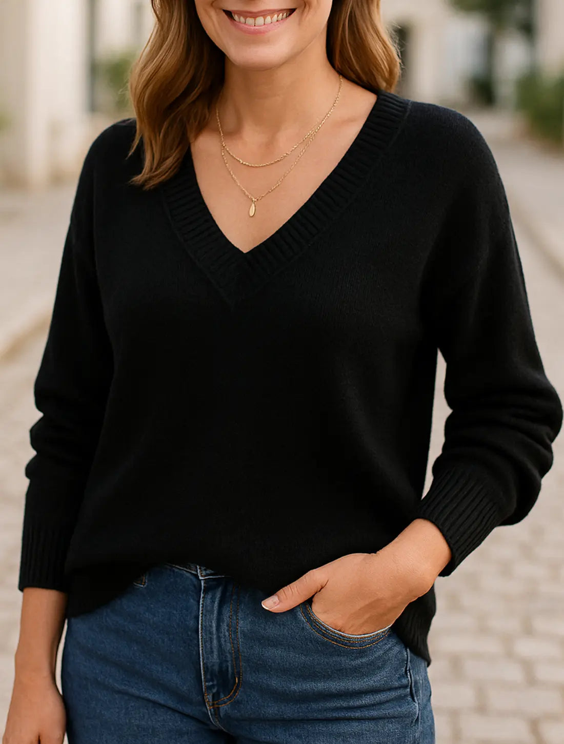 Dames Casual Gebreide Trui, Loszittende Trui Met Lange Mouwen, Winter Vintage Gebreide Top | VIQA VIQA© NEDERLANDZwart / 2XL