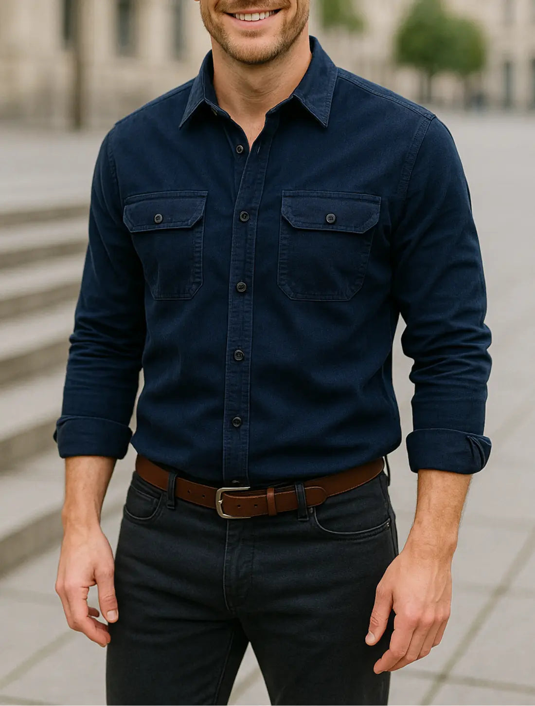 Heren Corduroy Overhemd, Lange Mouw Slim Pasvorm, Effen Kleur Zakelijk Casual Wear | VIQA VIQA© NEDERLANDDonkerblauw / 2XL