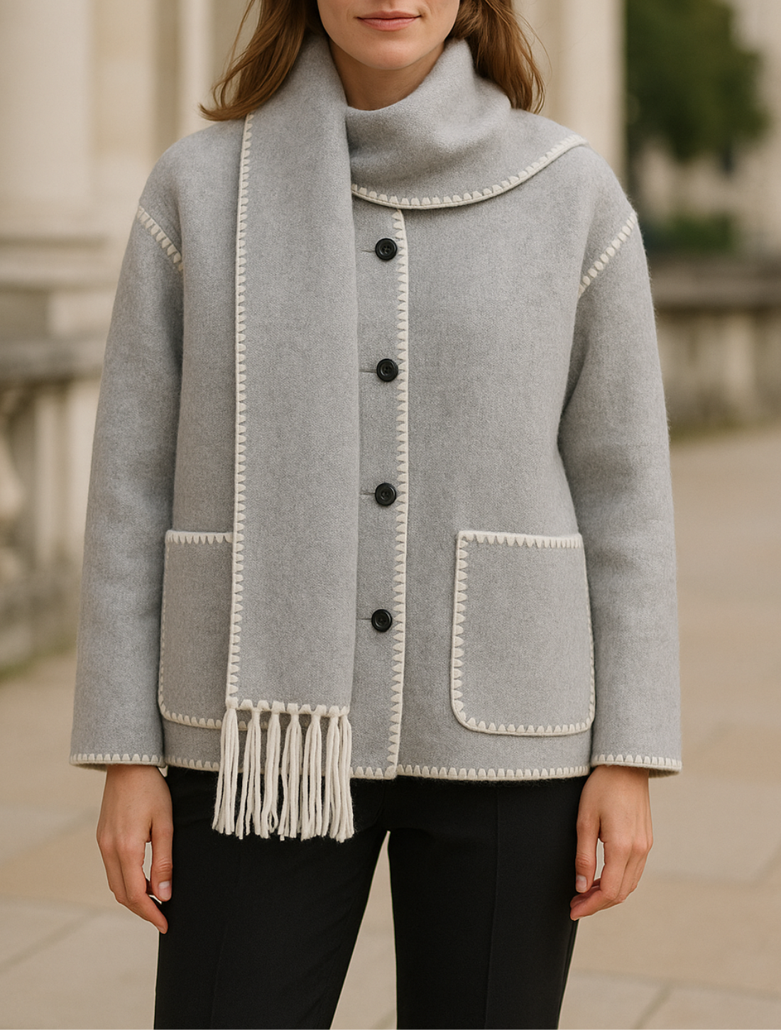 Dames Wollen Jas Met Sjaal Met Kwastjes, Dikke, Losse Pasvorm, Herfst- En Winter Mode | VIQA VIQA© NEDERLAND