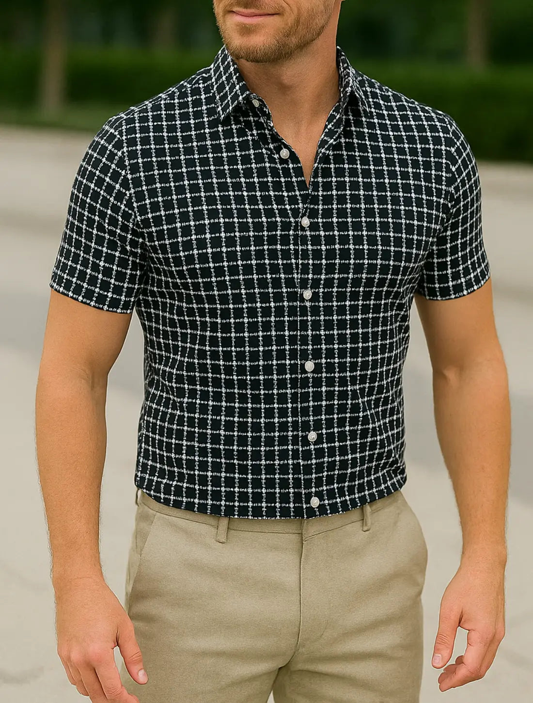 Heren Zomer Geruit Shirt, Korte Mouwen Casual Knop Omhoog, Lichtgewicht Mode Top | VIQA VIQA© NEDERLANDGrijs-2XL