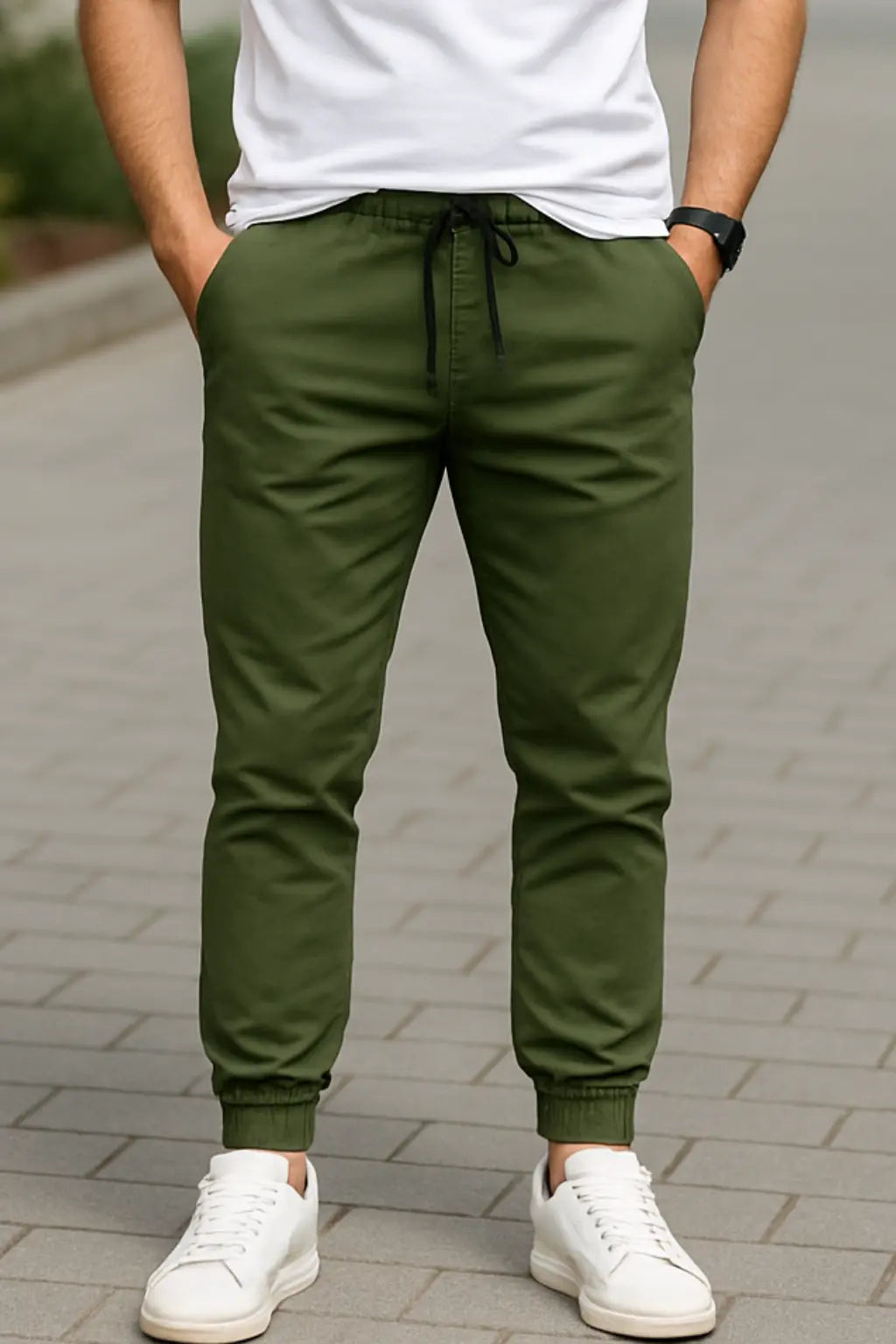 Heren Slim Pasvorm Werkbroek, Casual Broek Met Manchetten, Trendy Streetwear | VIQA VIQA© NEDERLANDGroen / 2XL