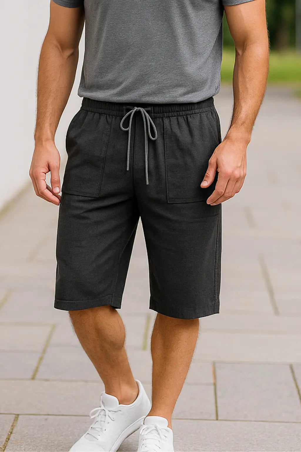 Heren Zomer Vrijetijdsshorts, Katoen Gemengd 3/4 Lengte Los Pasvorm Met Zakken En Koord | VIQA VIQA© NEDERLANDGrijs / 2XL