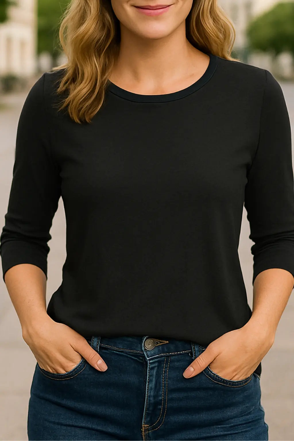 Dames Casual Blouse, Los Pasvorm Met 3/4 Mouwen En Ronde Hals T-Shirt, Effen Kleur Top | VIQA VIQA© NEDERLANDZwart / 2XL