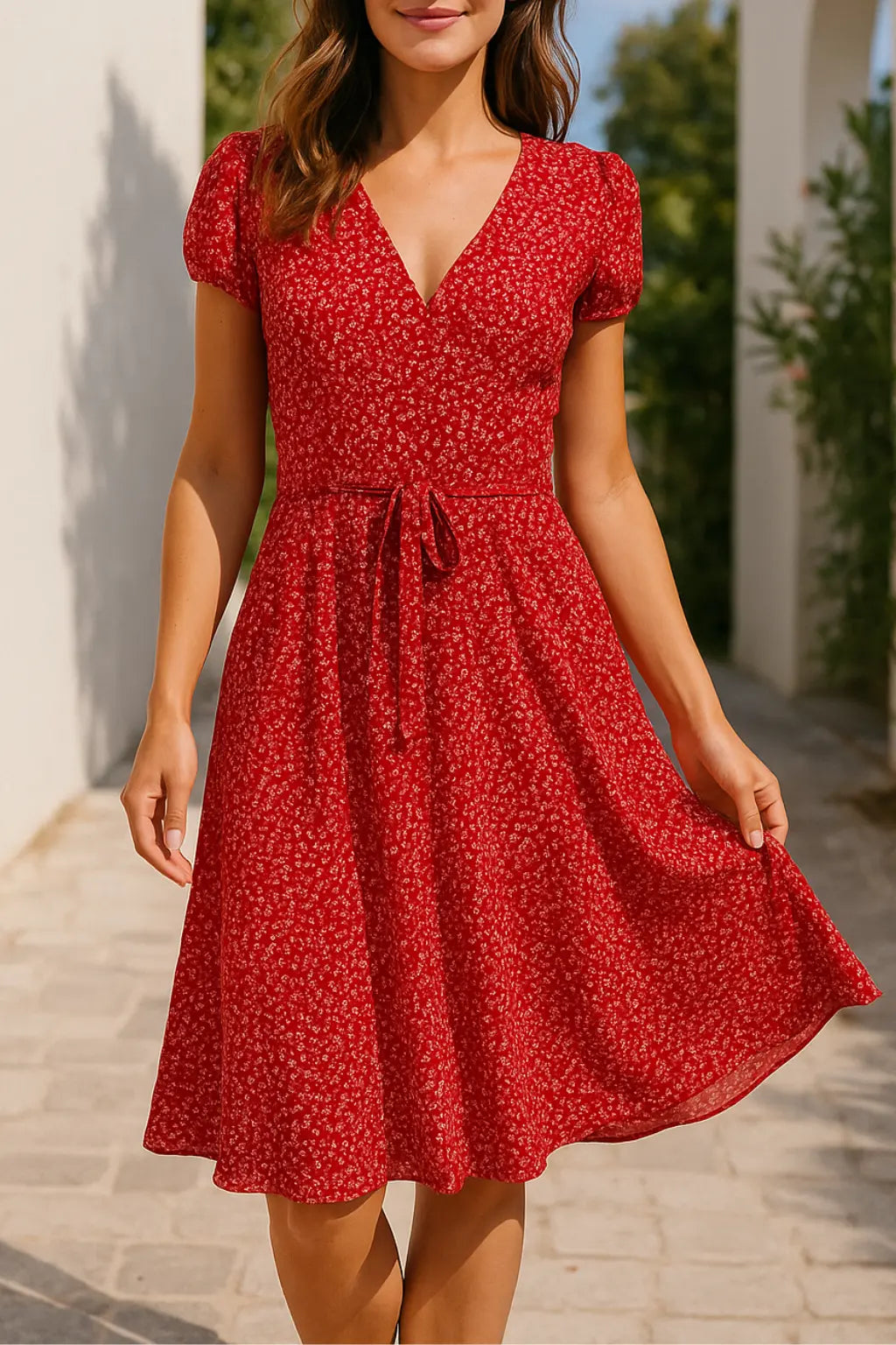 Dames Bloemen Mini Jurk, Zomer V-Hals Korte Mouw Sexy Stip Print Knie-Lengte | VIQA VIQA© NEDERLANDRood / 2XL