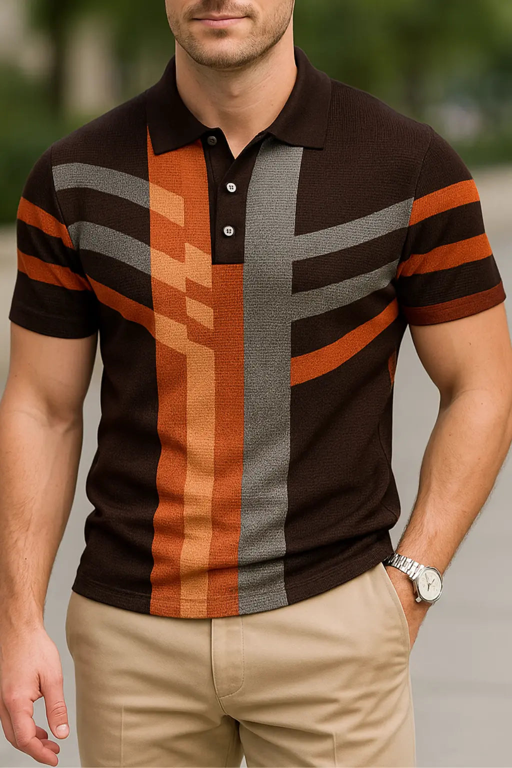 Heren Polo Shirt Met Korte Mouwen, Zomer Casual Sneldrogende Pullover Top, Mode Kleding | VIQA VIQA© NEDERLANDZwart-Oranje / 2XL