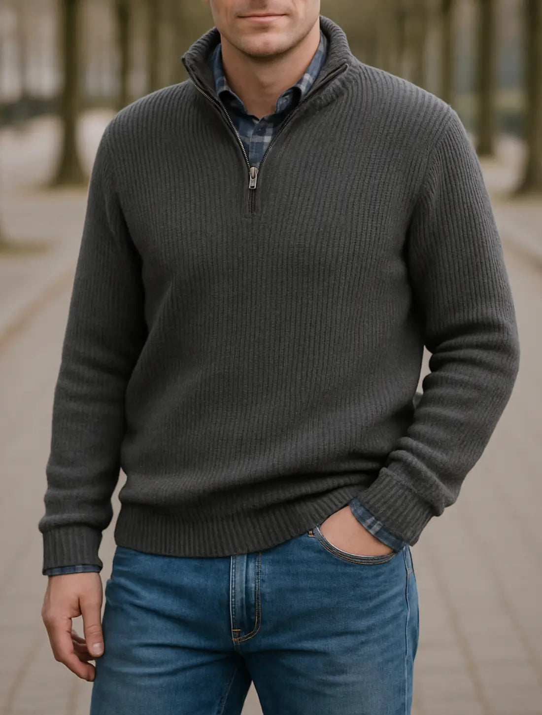 Heren Trui Met Ritskraag, Retro Losvallende Gebreide Trui, Comfortabele Casual Trui Voor Herfst En Winter | VIQA VIQA© NEDERLANDGrijs / 2XL