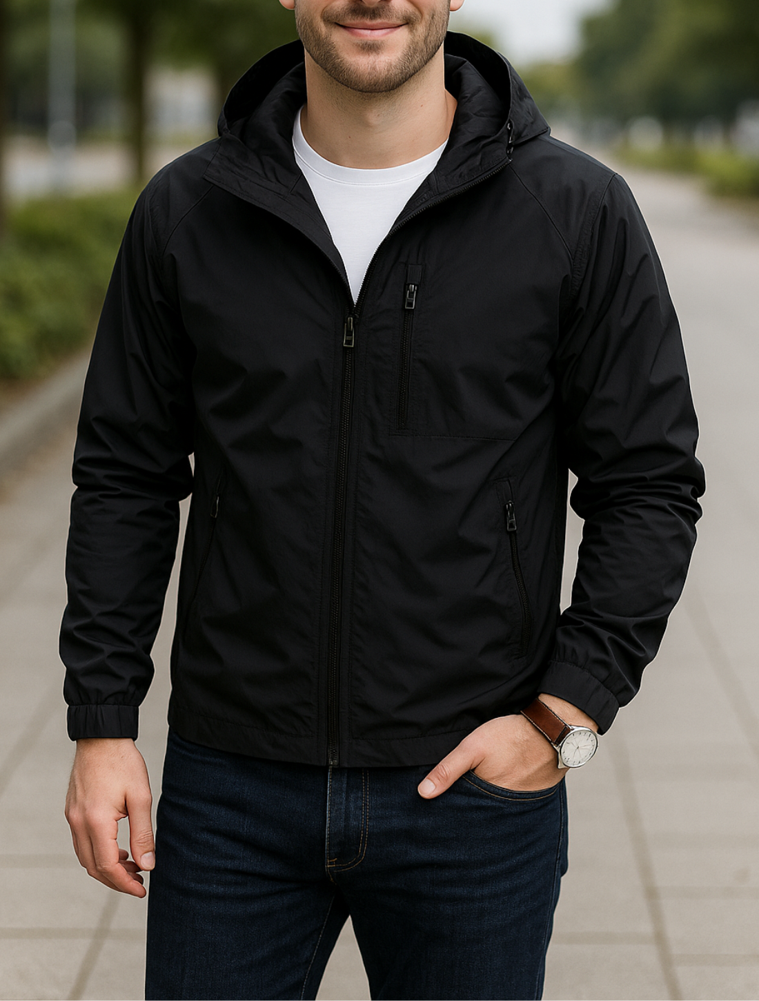 Heren Windjack, Lichtgewicht Lange Jas Met Flip Kraag En Zakken | VIQA VIQA© NEDERLAND