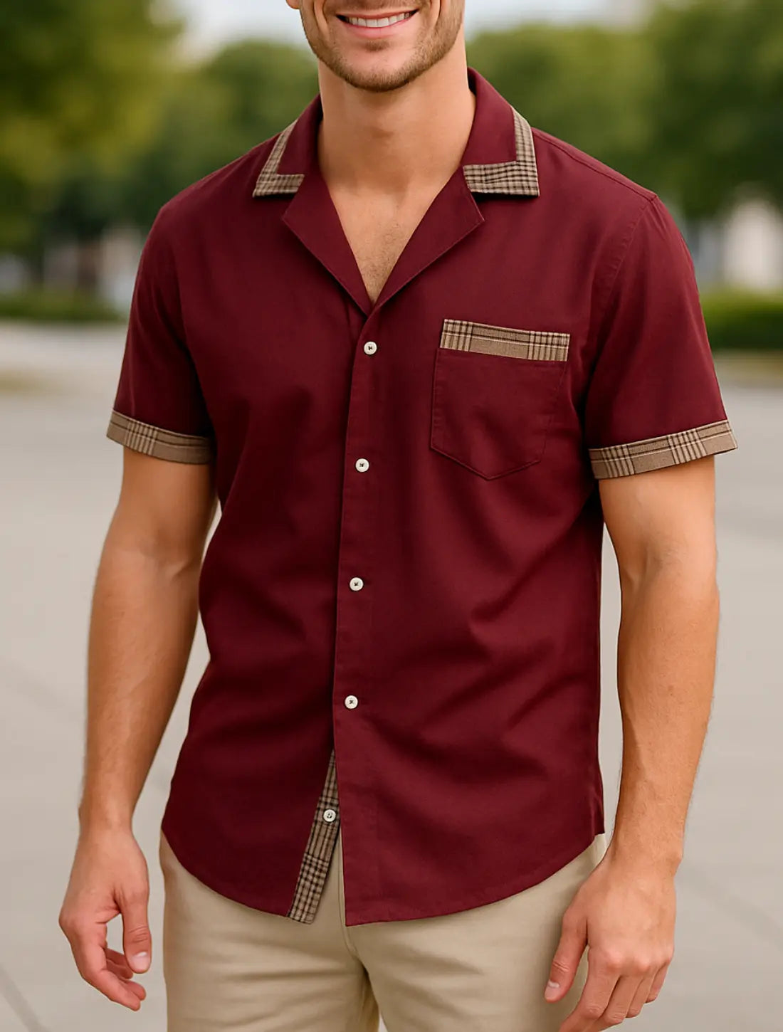 Heren Casual Zomer Shirt, Lichtgewicht Ademend Kap Top, Los Fit Met Zak | VIQA VIQA© NEDERLANDRood-2XL