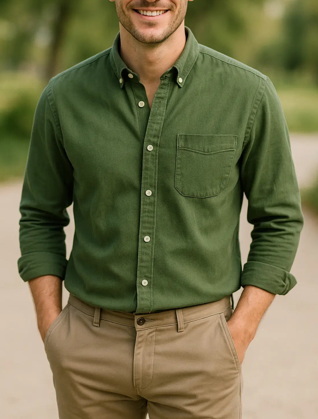 Heren Overhemd Met Lange Mouwen En Kapsel, Effen Kleur Knop-Omhoog Casual Kantoor Vest Stijl Top | VIQA VIQA© NEDERLANDGroen / 2XL