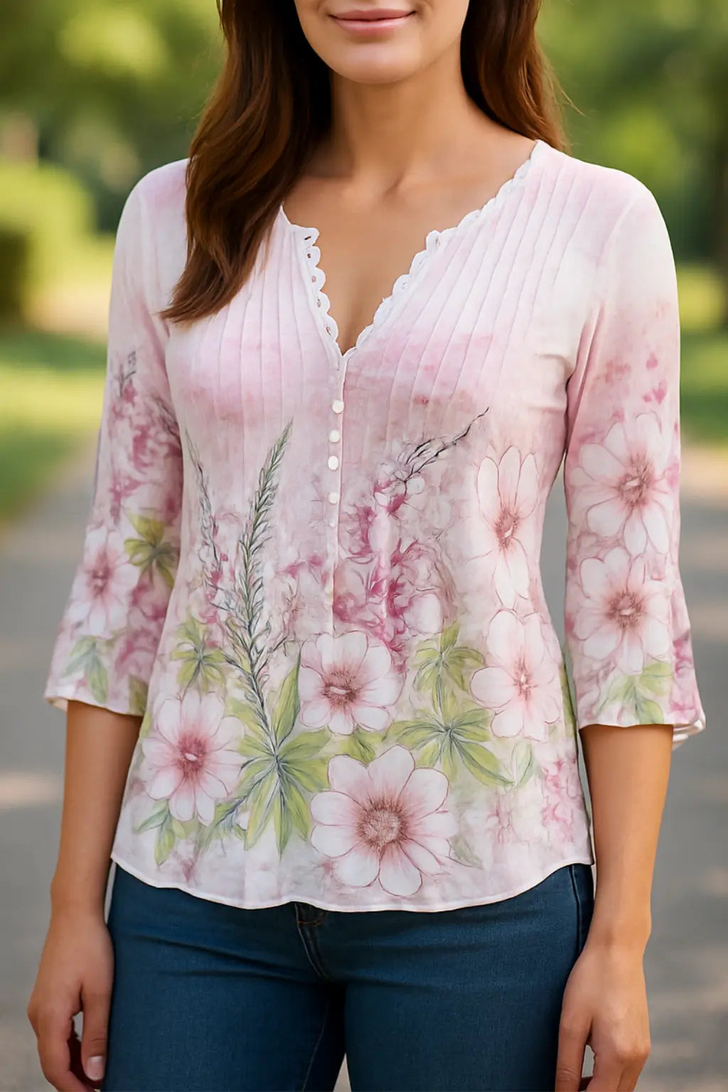 Dames Elegant Gedrukte Blouse, Casual Lange Mouwen Stijlvol Overhemd Top | VIQA VIQA© NEDERLANDRoze / 2XL